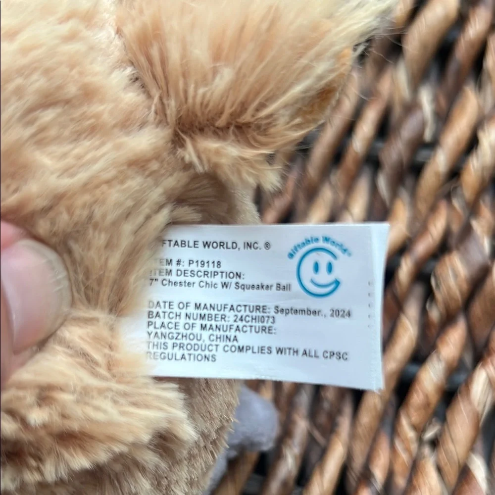 Plush Chicken Dog Toy for Small Pets - Tan With Ball Inside